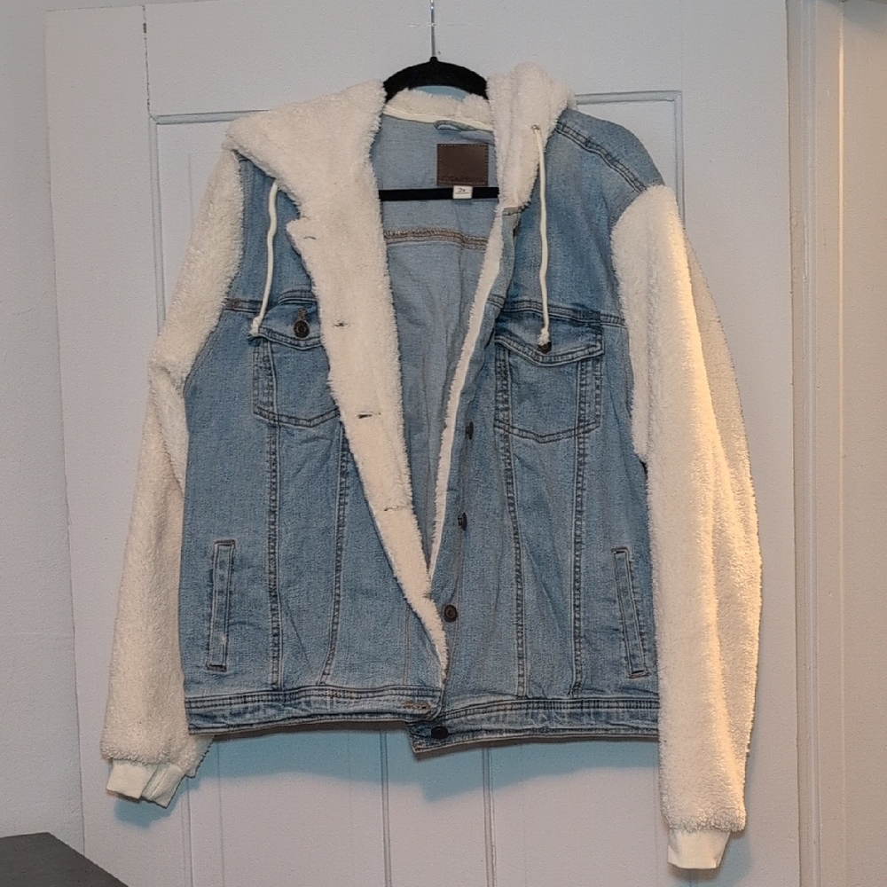 Maurices Light Blue Denim Jacket with Cream Sherpa